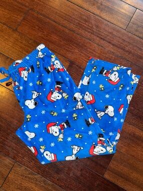 Peanuts Unisex L Snoopy Flannel Pajama Lounge Pants (32 x 28) Blue Drawstring